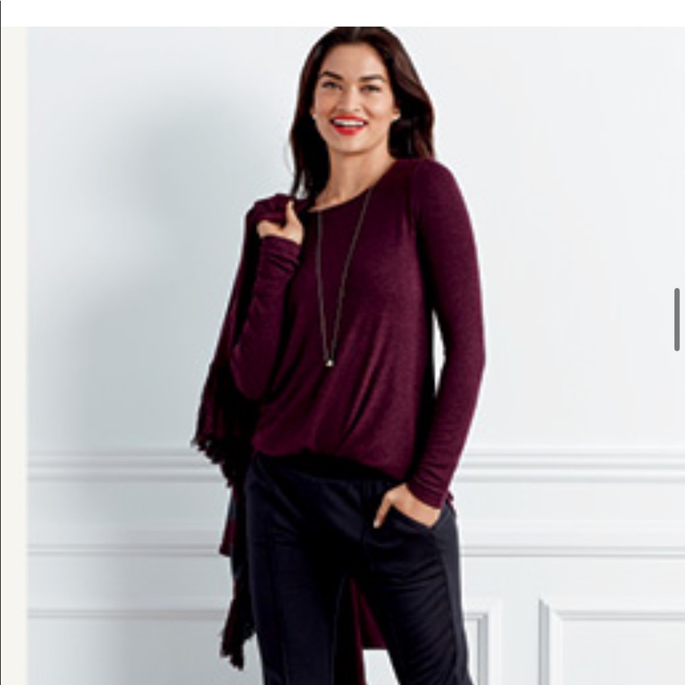 CAbi Long Sleeve Pamper Me Tee Maroon Sz S